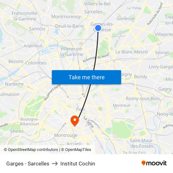 Garges - Sarcelles to Institut Cochin map