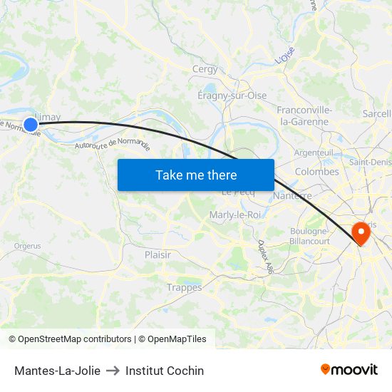 Mantes-La-Jolie to Institut Cochin map