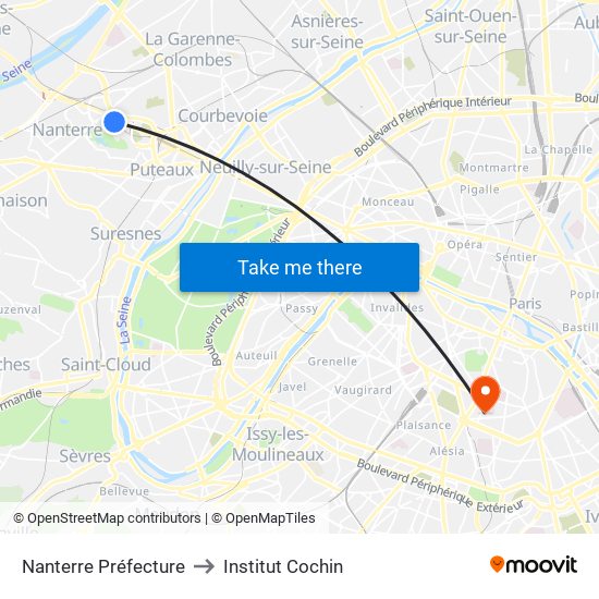 Nanterre Préfecture to Institut Cochin map