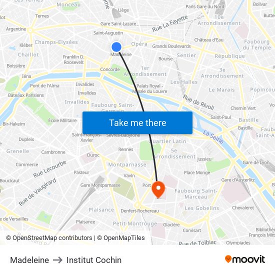 Madeleine to Institut Cochin map