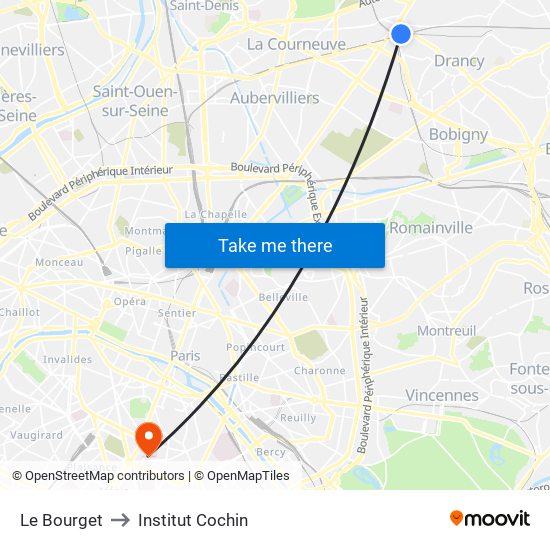 Le Bourget to Institut Cochin map