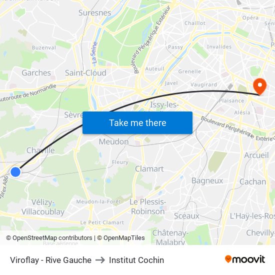 Viroflay - Rive Gauche to Institut Cochin map