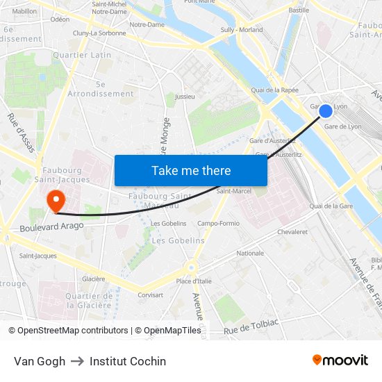 Van Gogh to Institut Cochin map