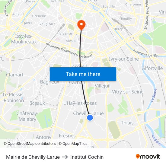 Mairie de Chevilly-Larue to Institut Cochin map