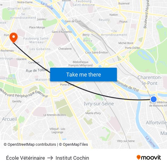 École Vétérinaire to Institut Cochin map