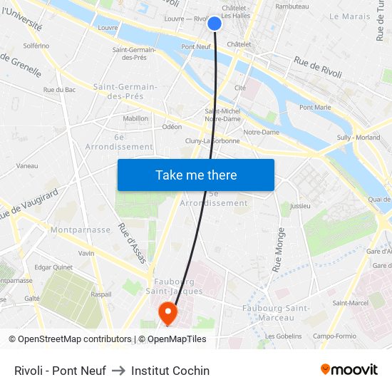 Rivoli - Pont Neuf to Institut Cochin map