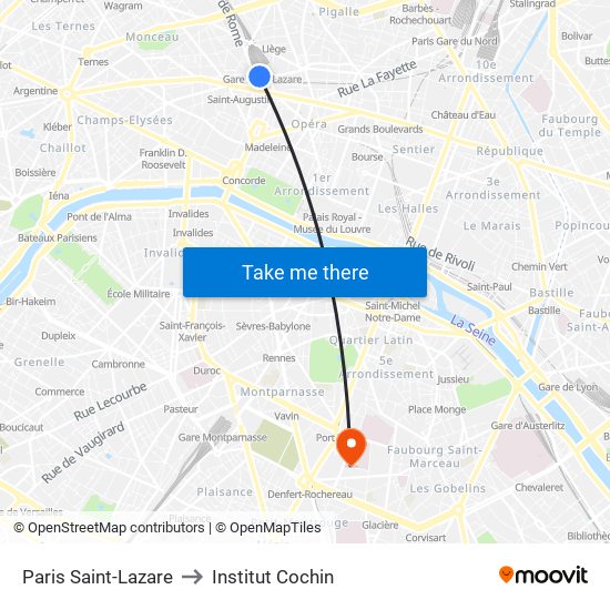 Paris Saint-Lazare to Institut Cochin map
