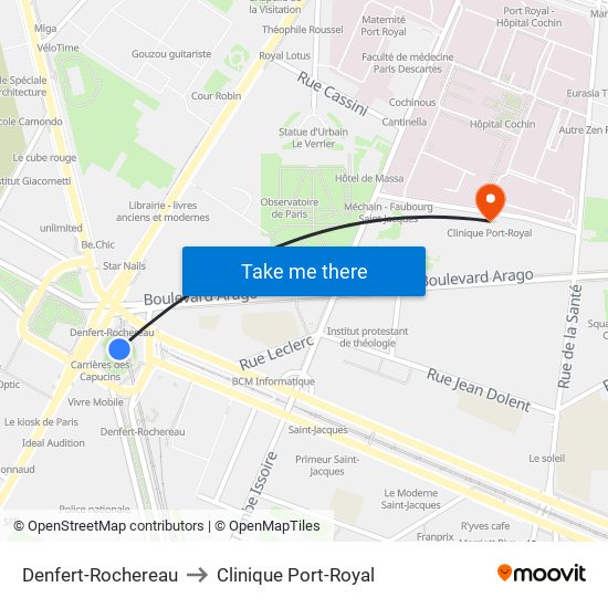 Denfert-Rochereau to Clinique Port-Royal map