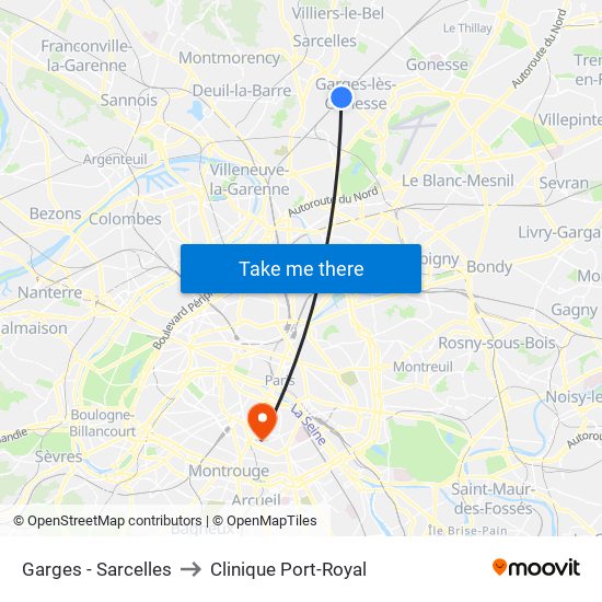 Garges - Sarcelles to Clinique Port-Royal map