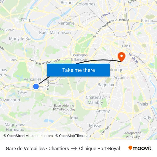 Gare de Versailles - Chantiers to Clinique Port-Royal map