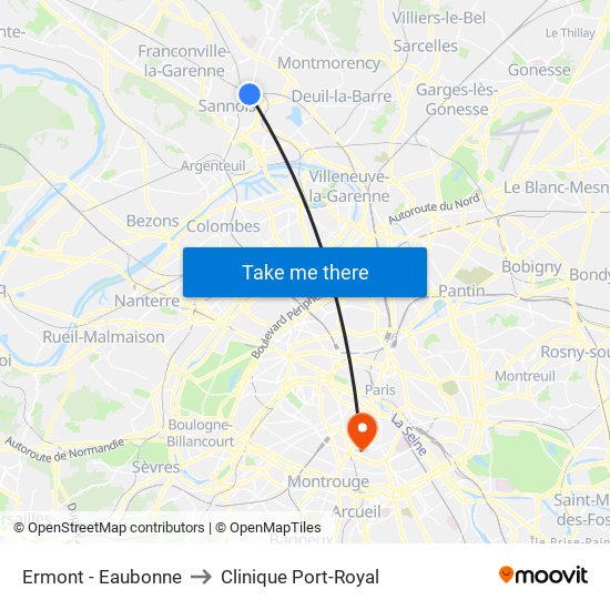 Ermont - Eaubonne to Clinique Port-Royal map