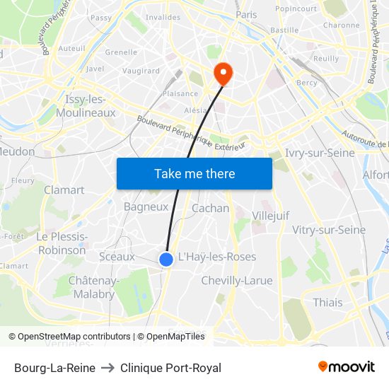 Bourg-La-Reine to Clinique Port-Royal map