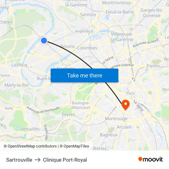 Sartrouville to Clinique Port-Royal map