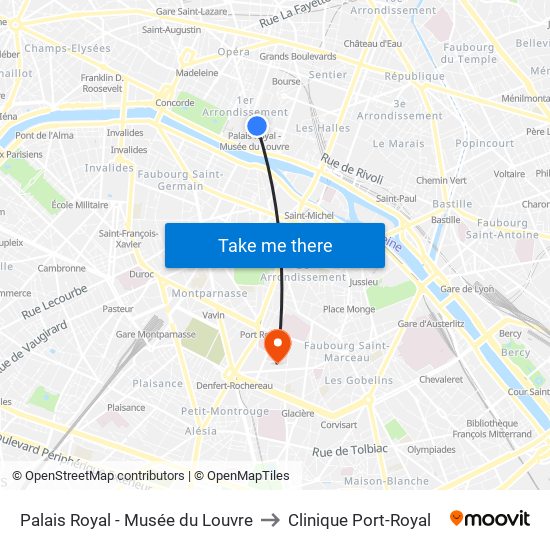 Palais Royal - Musée du Louvre to Clinique Port-Royal map