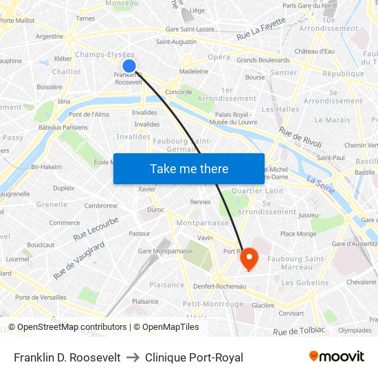 Franklin D. Roosevelt to Clinique Port-Royal map