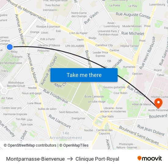 Montparnasse-Bienvenue to Clinique Port-Royal map