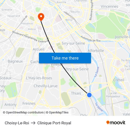Choisy-Le-Roi to Clinique Port-Royal map