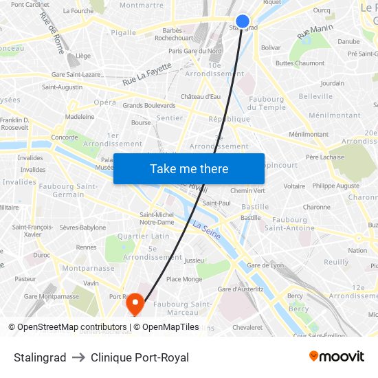 Stalingrad to Clinique Port-Royal map