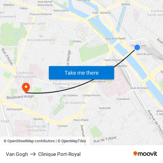 Gare de Lyon - Van Gogh to Clinique Port-Royal map
