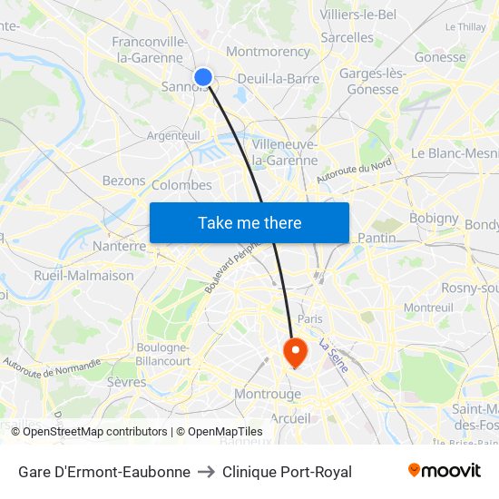 Gare D'Ermont-Eaubonne to Clinique Port-Royal map