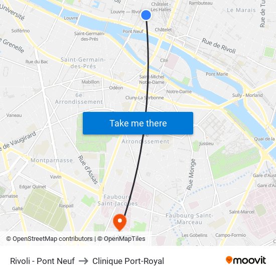 Rivoli - Pont Neuf to Clinique Port-Royal map