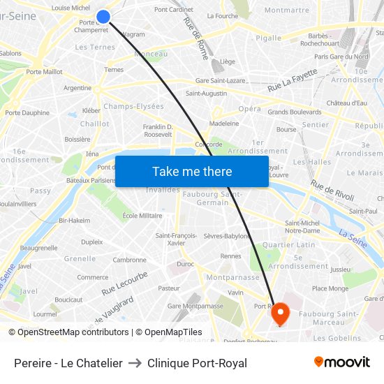 Pereire - Le Chatelier to Clinique Port-Royal map