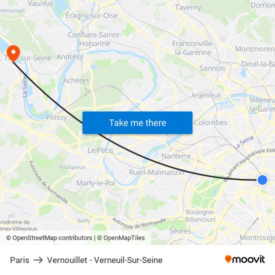 Paris to Vernouillet - Verneuil-Sur-Seine map