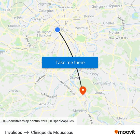 Invalides to Clinique du Mousseau map