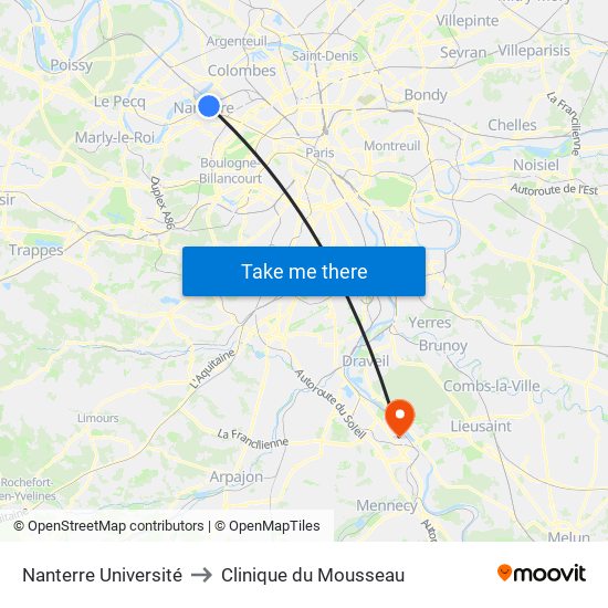 Nanterre Université to Clinique du Mousseau map