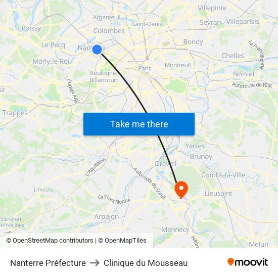 Nanterre Préfecture to Clinique du Mousseau map