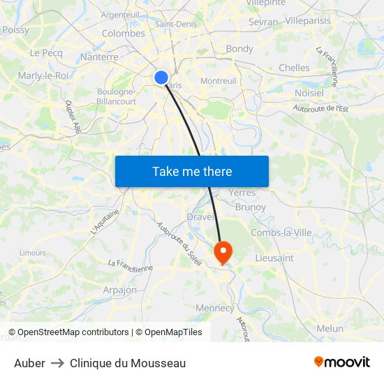 Auber to Clinique du Mousseau map