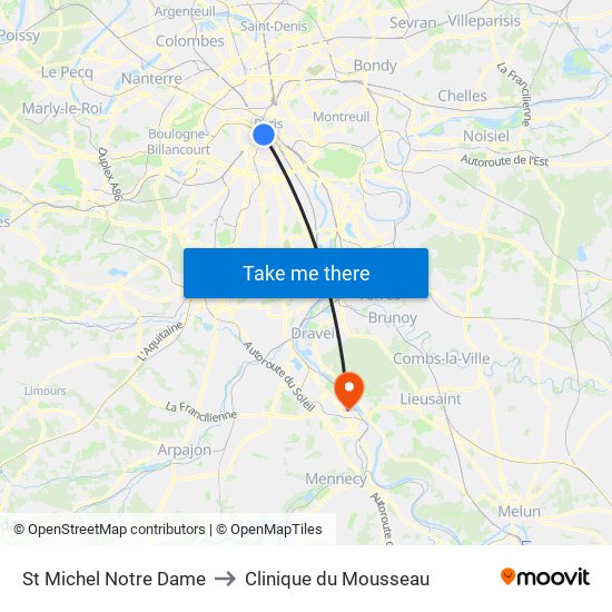 St Michel Notre Dame to Clinique du Mousseau map