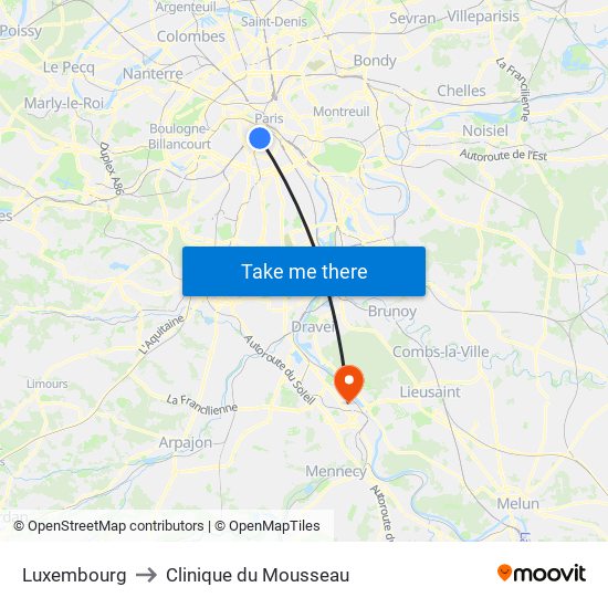 Luxembourg to Clinique du Mousseau map