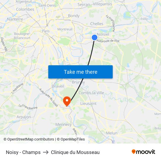 Noisy - Champs to Clinique du Mousseau map