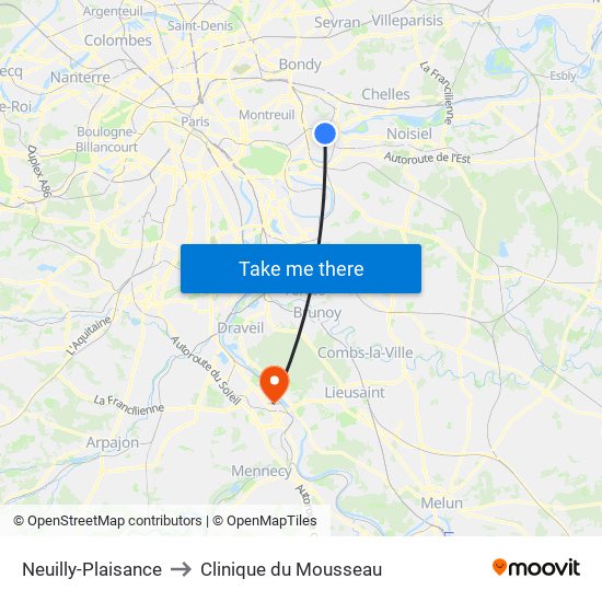Neuilly-Plaisance to Clinique du Mousseau map