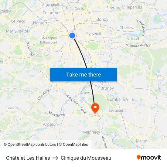 Châtelet Les Halles to Clinique du Mousseau map