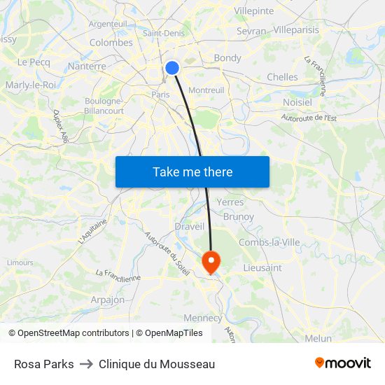 Rosa Parks to Clinique du Mousseau map