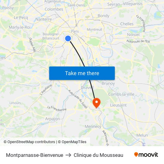 Montparnasse-Bienvenue to Clinique du Mousseau map