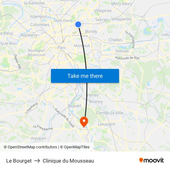 Le Bourget to Clinique du Mousseau map
