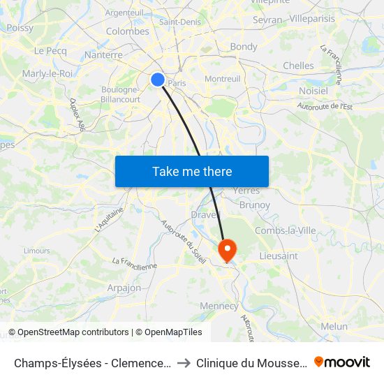 Champs-Élysées - Clemenceau to Clinique du Mousseau map