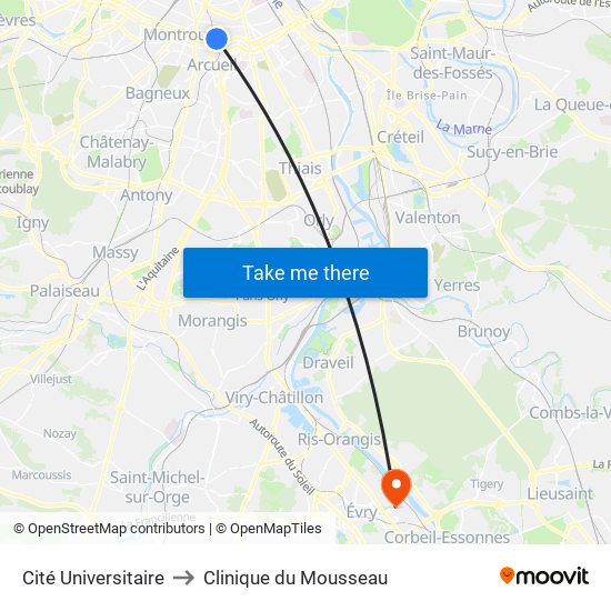 Cité Universitaire to Clinique du Mousseau map