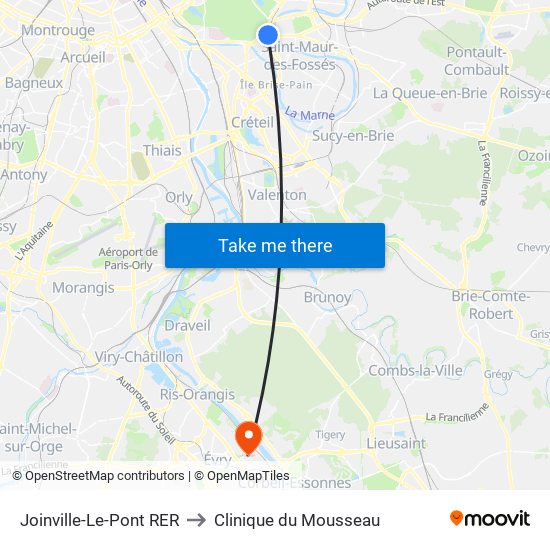 Joinville-Le-Pont RER to Clinique du Mousseau map