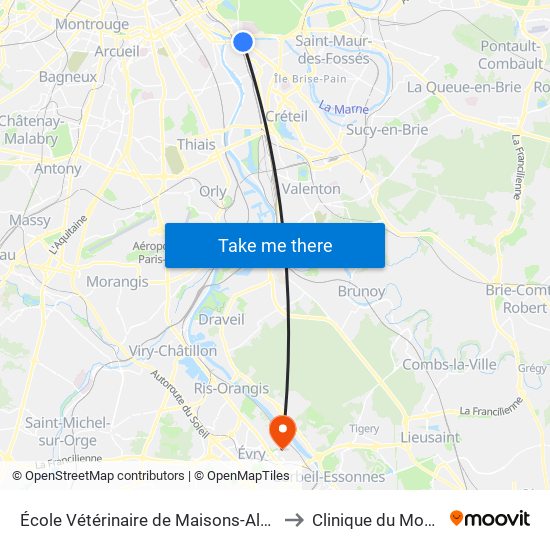 École Vétérinaire de Maisons-Alfort - Métro to Clinique du Mousseau map