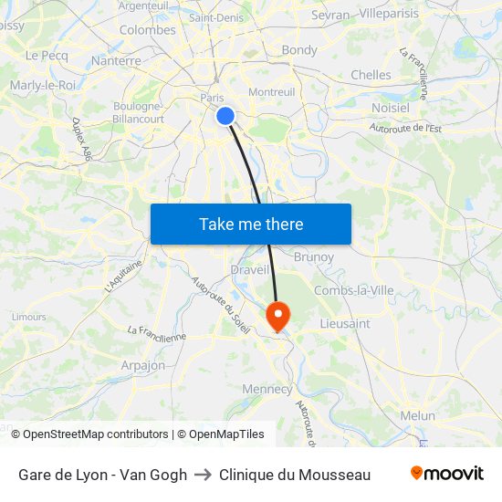 Gare de Lyon - Van Gogh to Clinique du Mousseau map