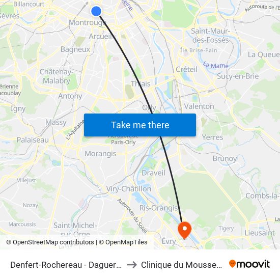 Denfert-Rochereau - Daguerre to Clinique du Mousseau map