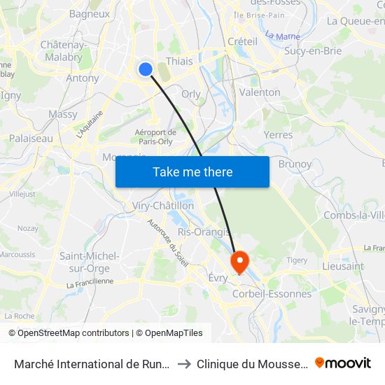 Marché International de Rungis to Clinique du Mousseau map
