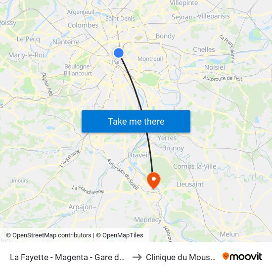 La Fayette - Magenta - Gare du Nord to Clinique du Mousseau map