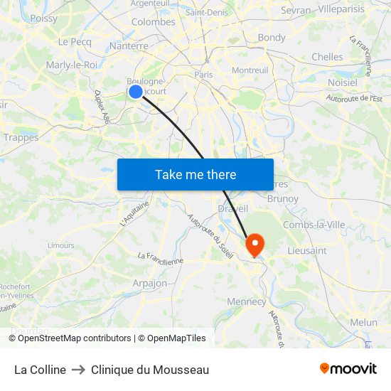 La Colline to Clinique du Mousseau map