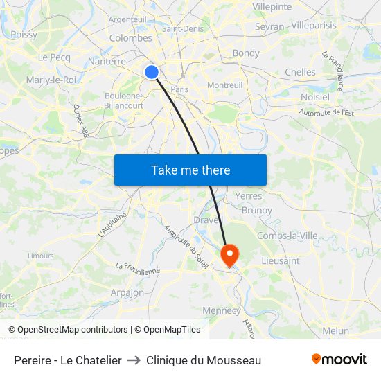 Pereire - Le Chatelier to Clinique du Mousseau map