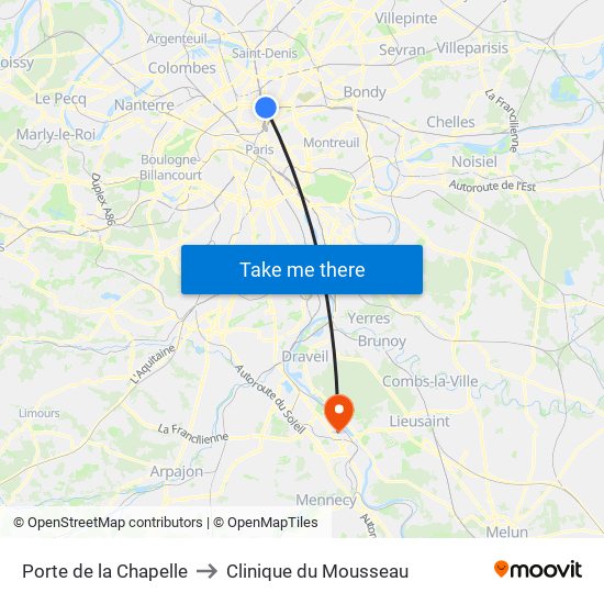 Porte de la Chapelle to Clinique du Mousseau map